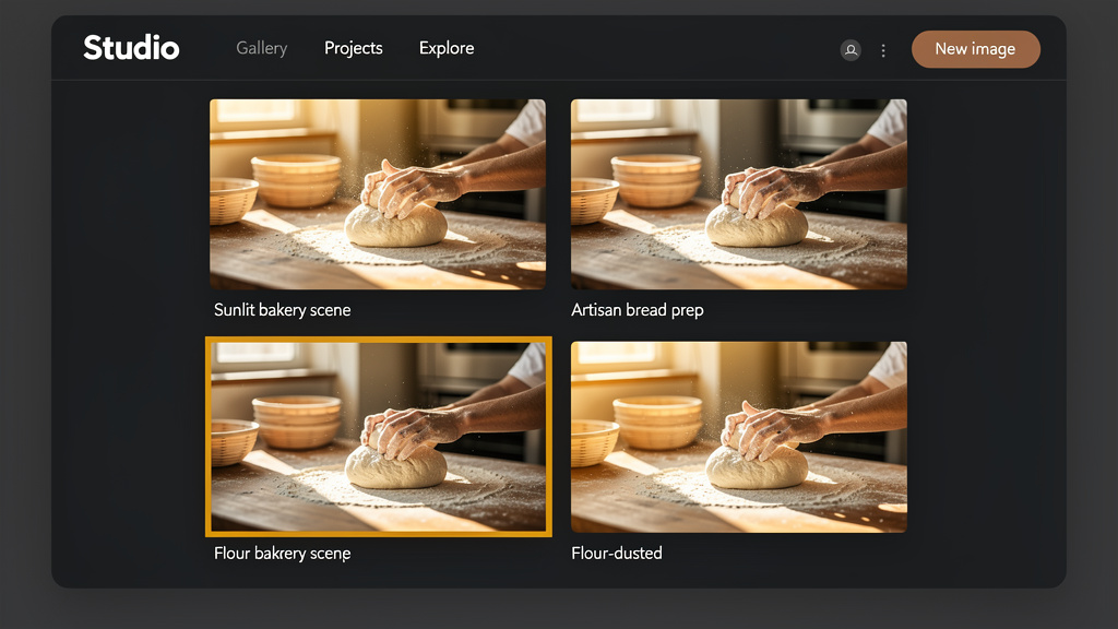 Hands kneading dough in a sunlit bakery at dawn