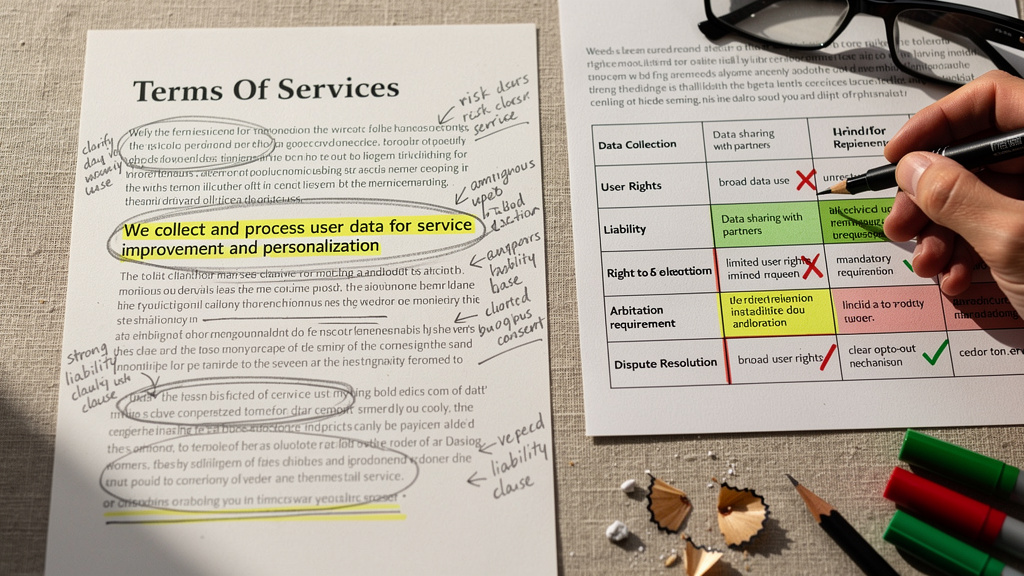 Compare two terms-of-service documents clause by clause