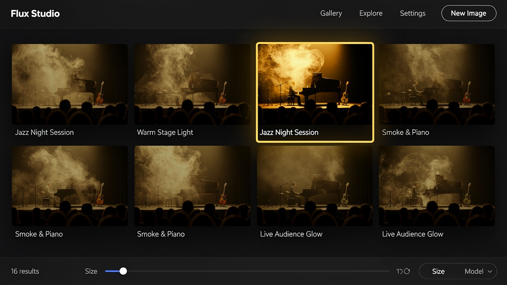 Cinematic still of a smoke-filled jazz club at 2am