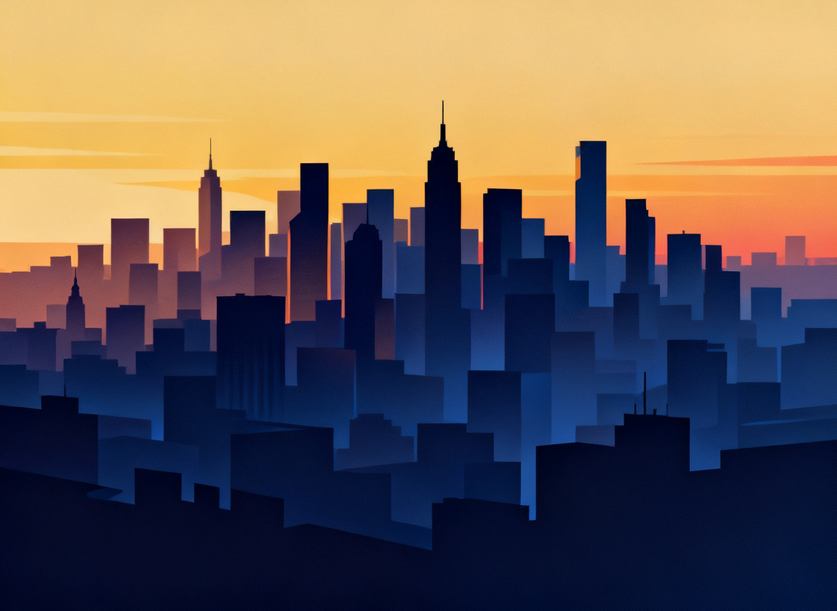 Stylized illustration of a city skyline